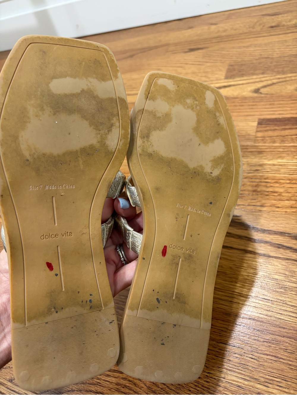 Dolce Vita Metallic Gold Double-Loop Square-Toe Slide Sandals (7) - Picture 7 of 8